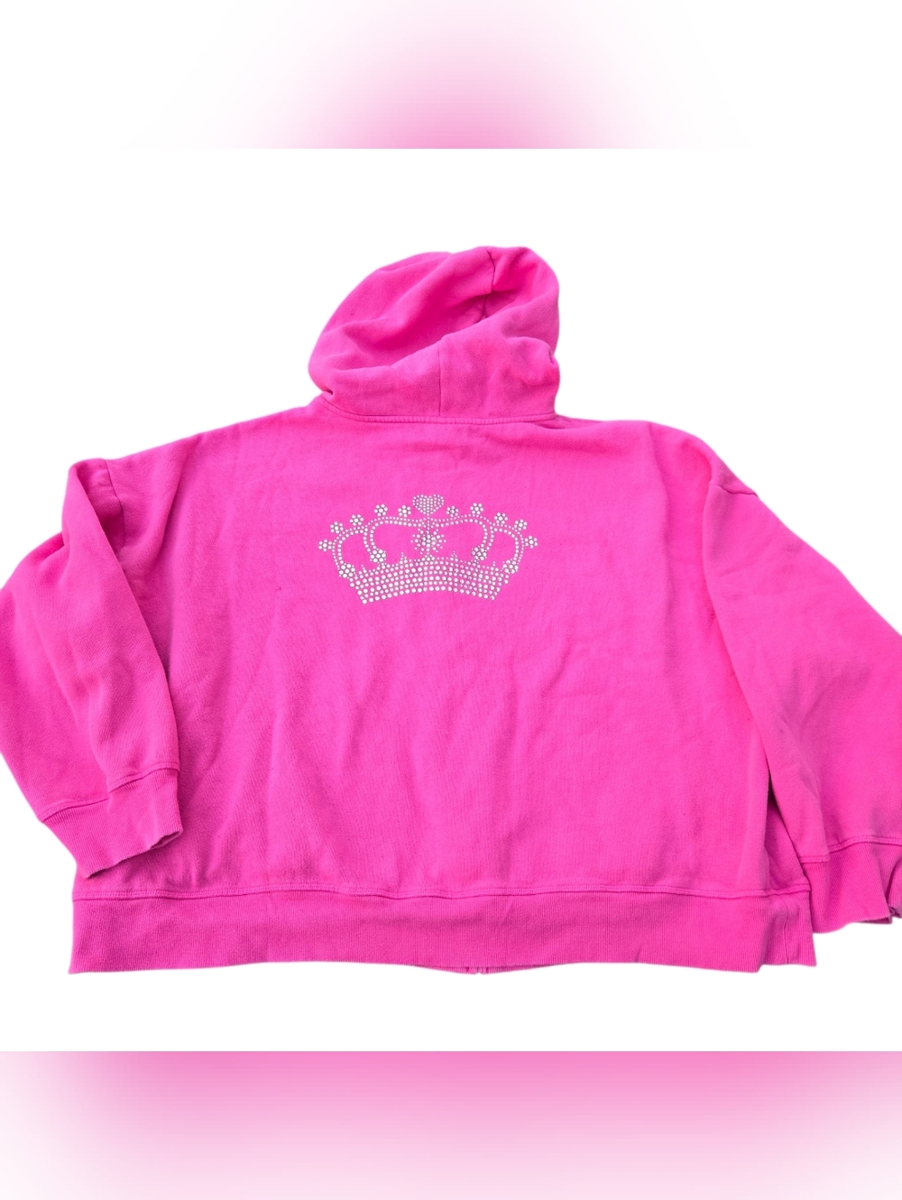 PINK Victoria's Secret Hot Pink Back Rhinestone Crown Hoodie Womens Size XXL